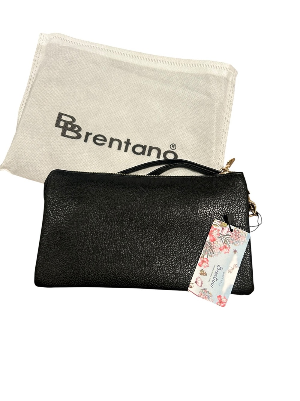 Brentano Black Pebbled Leather Wristlet